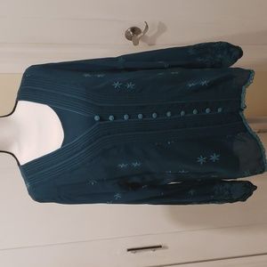 Johnny Was Teal Long Sleeve Blouse